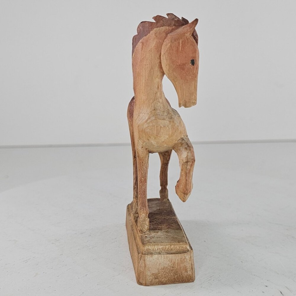 Hand-Carved Wooden Horse Figurine On Base Folk Art *Repaired* - Picture 4 of 9